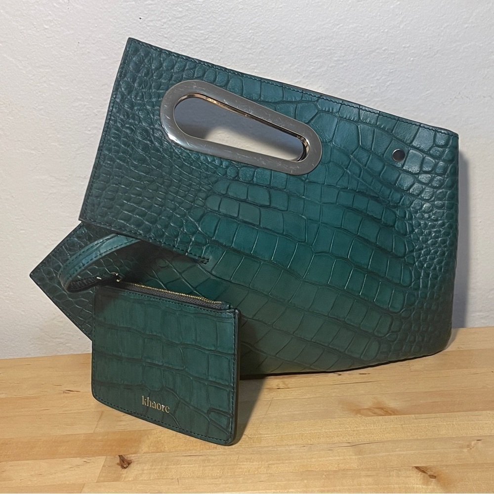 Khaore Athaarah Emerald Embossed Croc Calfskin Leather Bag Sculptural Piece